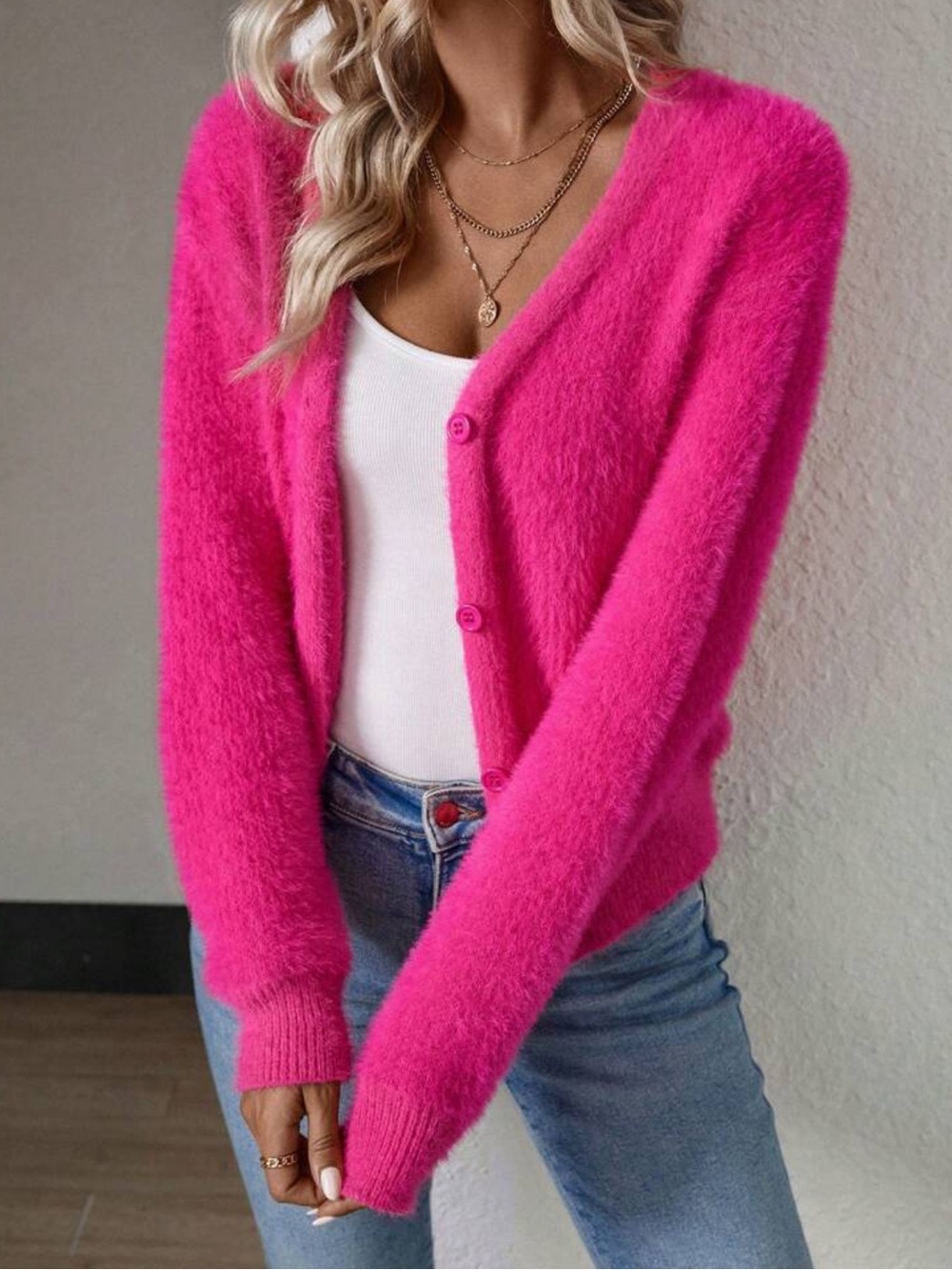 Oversized Drop-Shoulder Cardigan Sweater.